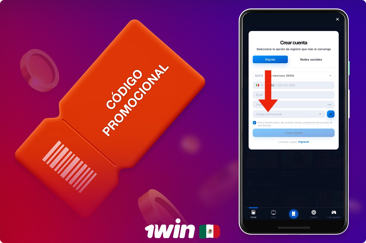 El código promocional de 1win permite a los usuarios de México obtener una bonificación adicional durante el registro de la cuenta