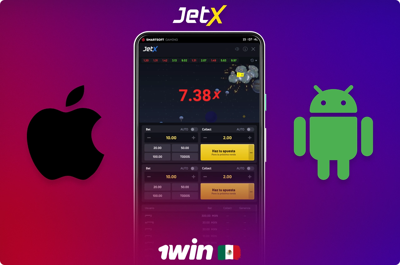 Para jugar a JetX en el móvil, sólo tienes que descargarte la aplicación gratuita 1win, disponible para Android y iPhone