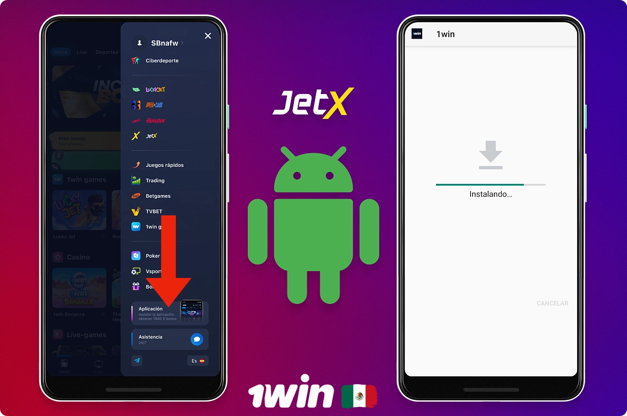 Descarga la aplicación 1win para Android y juega a JetX en cualquier lugar