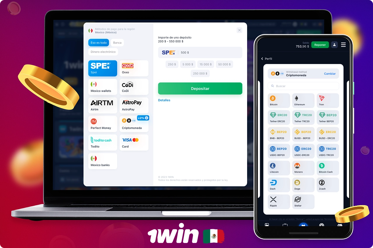 Para comodidad de los usuarios 1win de México, existen diversas opciones de pago