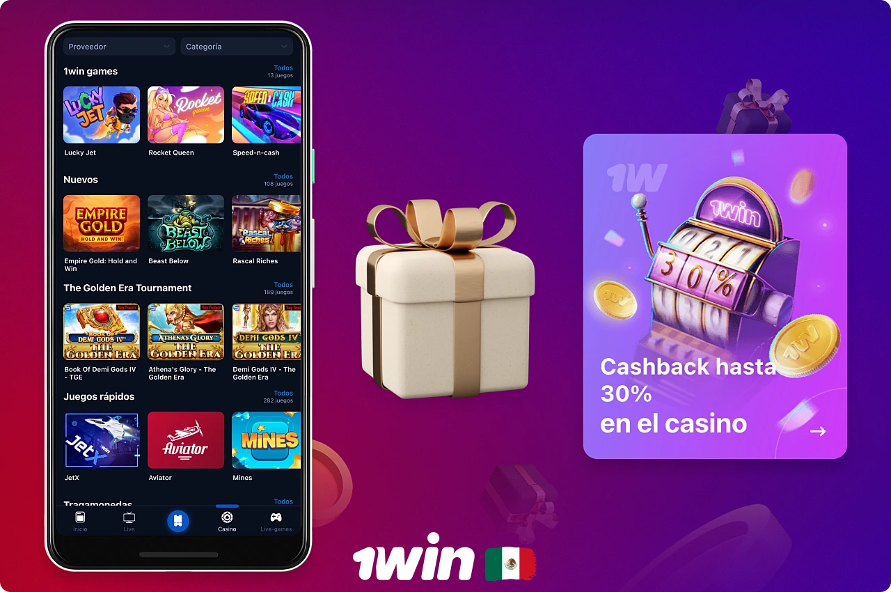 Los usuarios de 1win de México pueden ganar cashback cuando juegan en un casino online